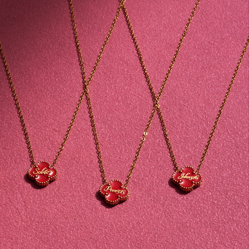Valentine Pink and Red Clover Necklaces Bundle (Gold) - Limited Edition