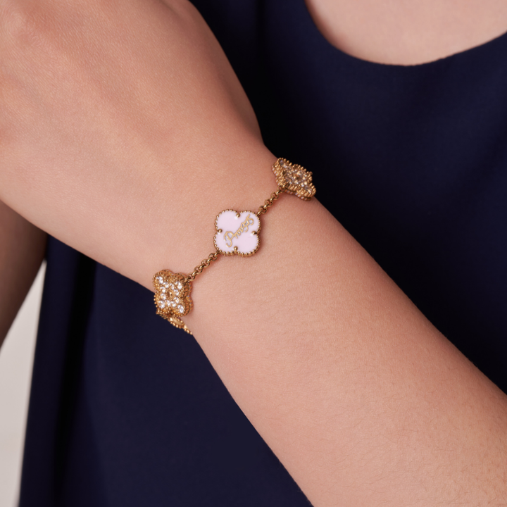 Valentine Pink and Red Clover Bracelets Bundle (Gold) - Limited Edition