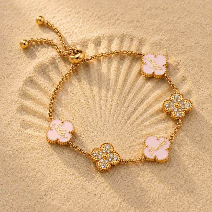Bible Versed Pink Clover Bracelets (Gold) - Personalised