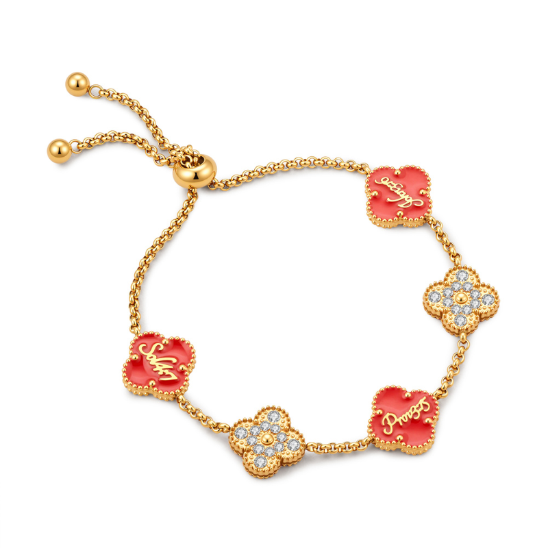 Gold Clover Red Clover Bible Verse Valentine Bracelet for women#finish_red